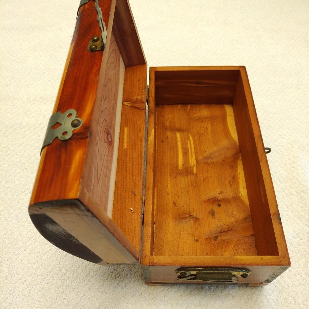 Vintage Cedar Jewelry Chest With Metal Straps Gem